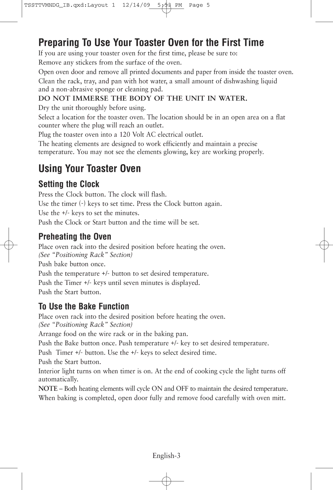 Oster 137149, TSSTTVMNDG Preparing To Use Your Toaster Oven for the First Time, Using Your Toaster Oven, Setting the Clock 