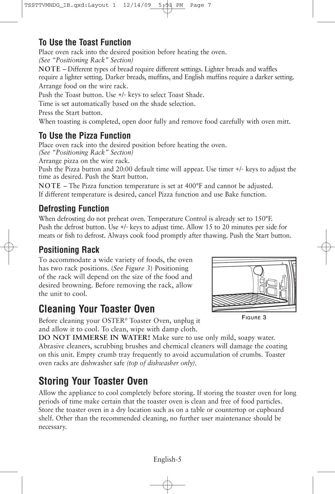 Oster 137149, TSSTTVMNDG manual Cleaning Your Toaster Oven, Storing Your Toaster Oven 