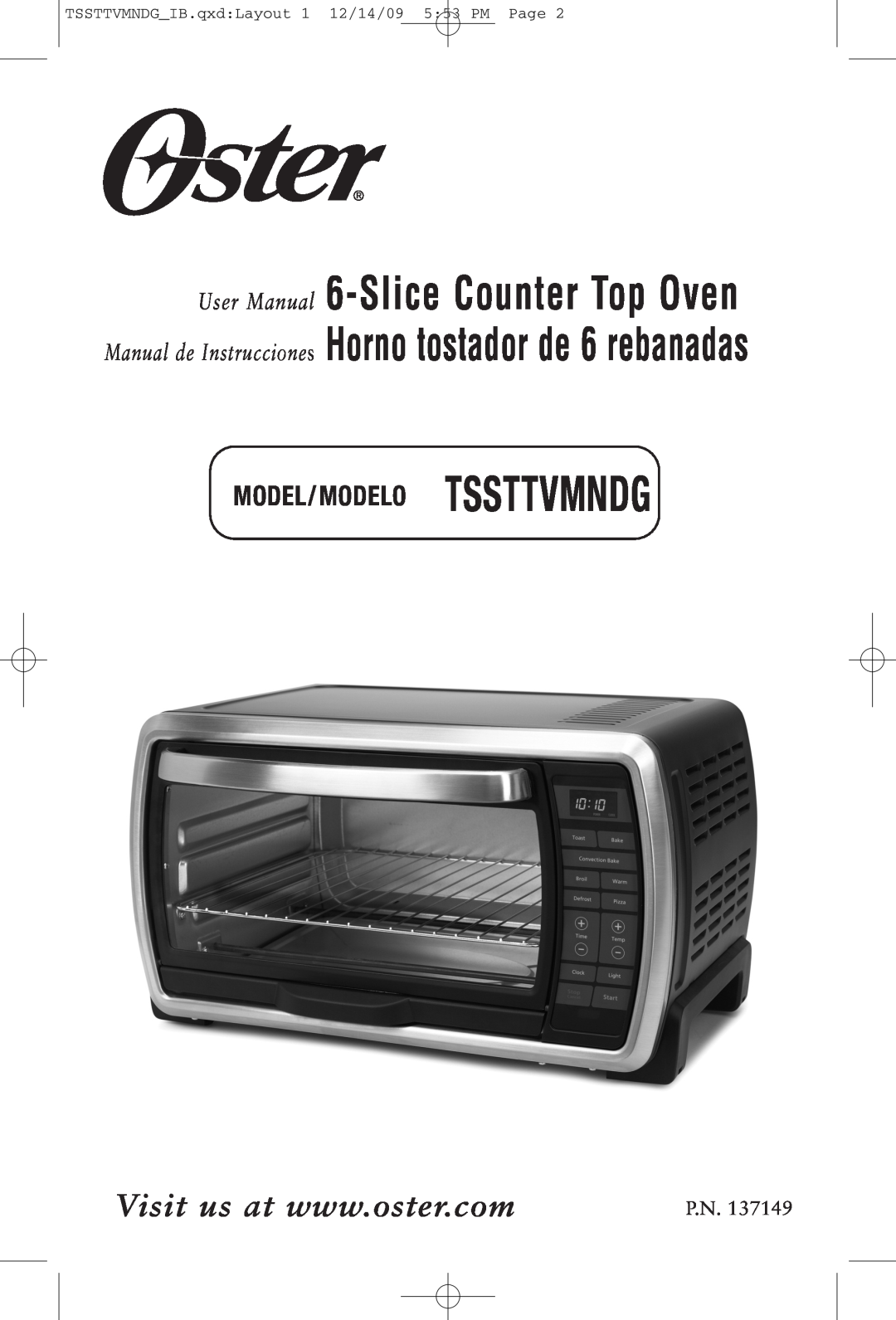 Oster TSSTTVMNDG, 137149 manual Model/Modelo Tssttvmndg, User Man ual, Manual de Instruccion es 