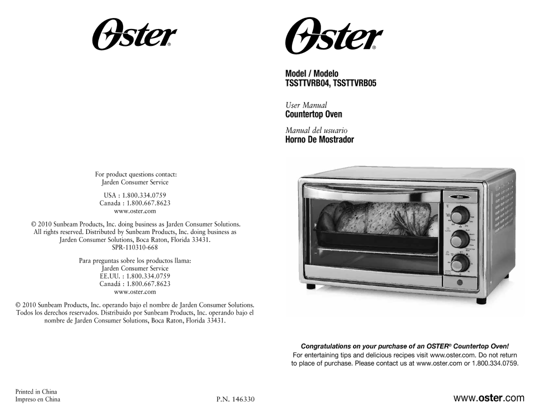 Oster TSSTTVRB05, TSSTTVRB04 user manual Model / Modelo, Countertop Oven, Horno De Mostrador 