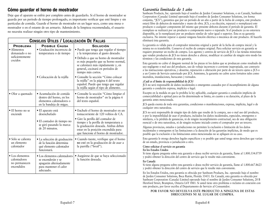 Oster TSSTTVRB04, TSSTTVRB05 user manual Cómo guardar el horno de mostrador 