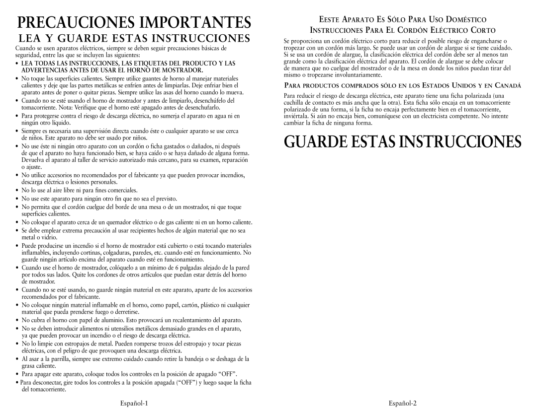 Oster TSSTTVRB05, TSSTTVRB04 user manual Precauciones Importantes 