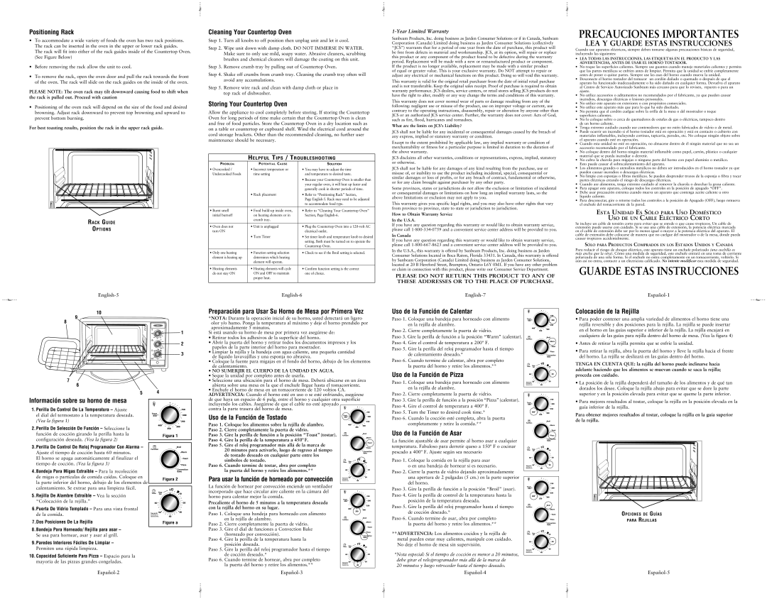 Oster TSSTTVRBO4 Positioning Rack, Cleaning Your Countertop Oven, Storing Your Countertop Oven, Colocación de la Rejilla 