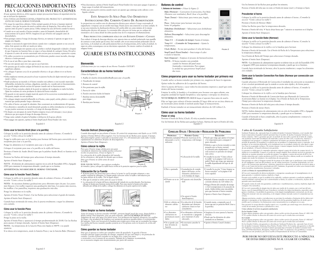 Oster TSSTTVXLDG-001 Bienvenido, Características de su horno tostador, Botones de control, Cómo usar su horno tostador 