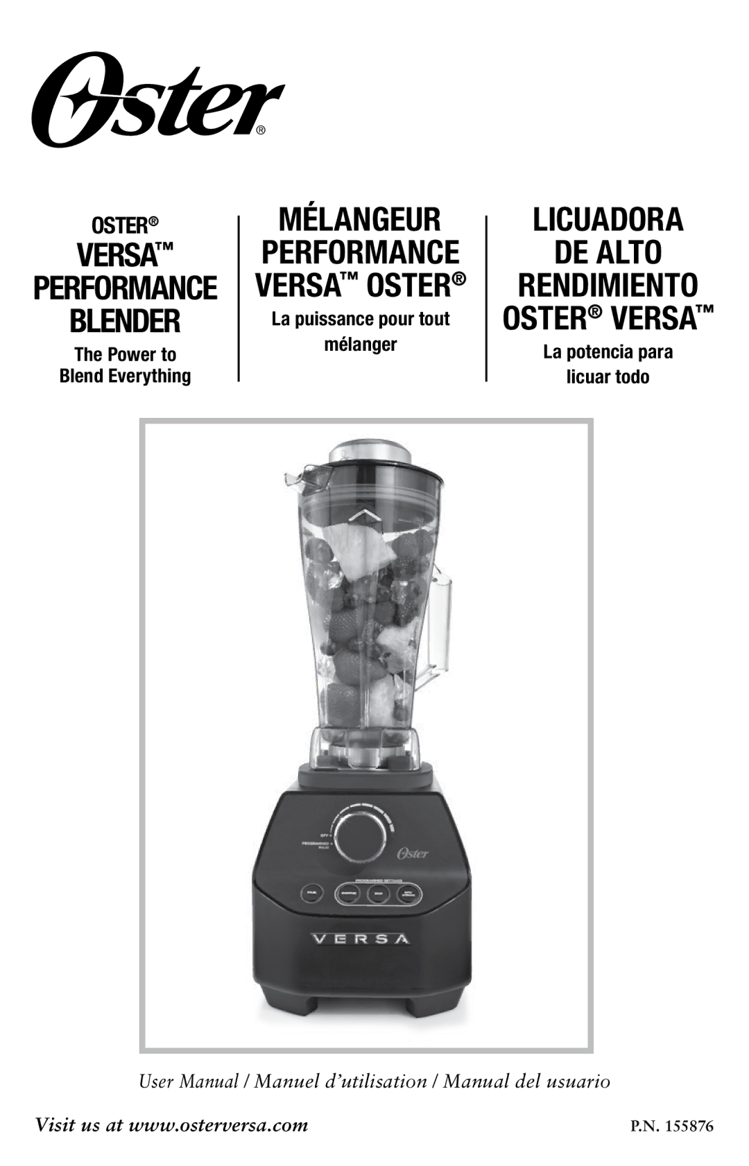 Oster Versa Performance Blender, 155876 user manual 