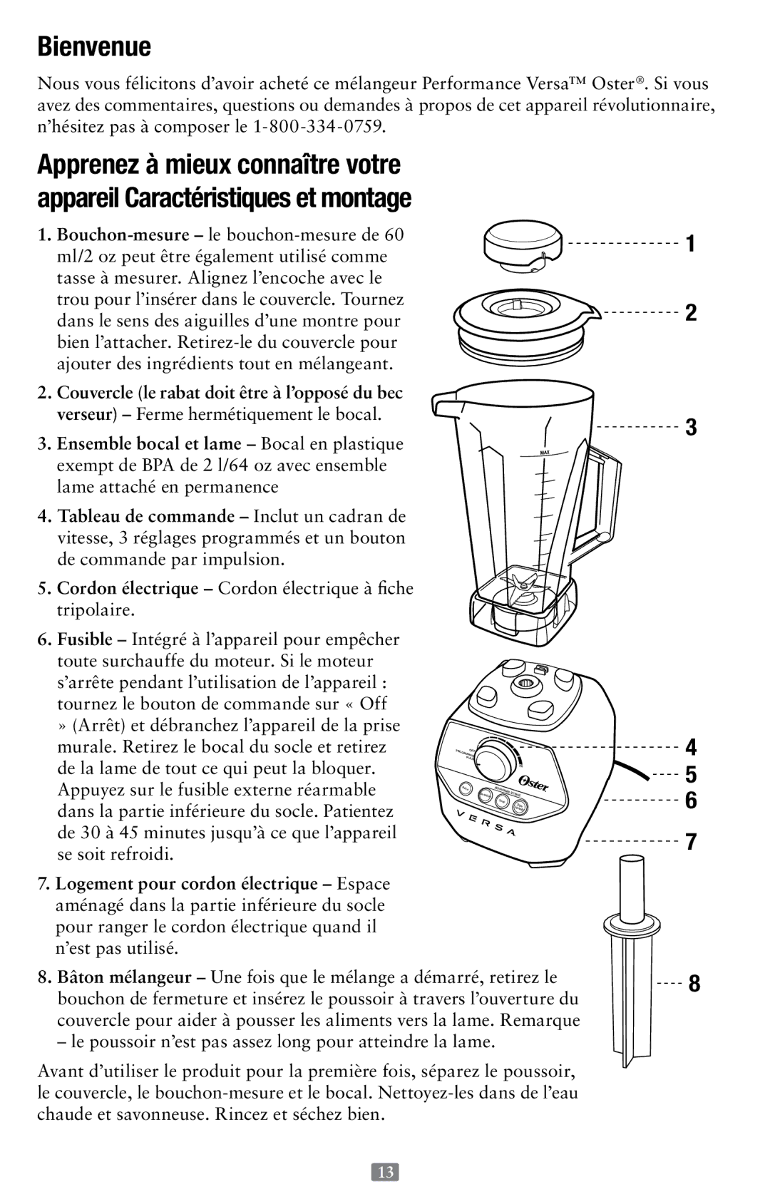 Oster Versa Performance Blender, 155876 user manual Bienvenue 