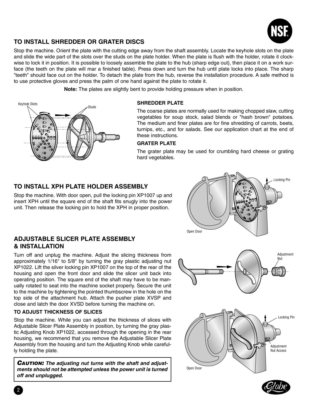 Oster XVSA, XVGA manual To Install Shredder or Grater Discs, To Install XPH Plate Holder Assembly 