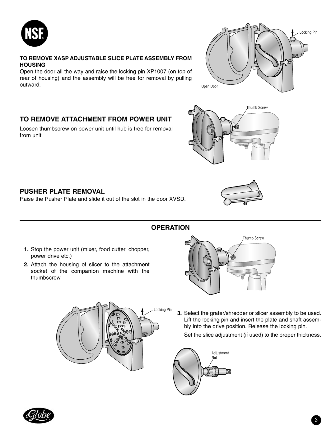 Oster XVGA, XVSA manual To Remove Attachment from Power Unit, Pusher Plate Removal, Operation 