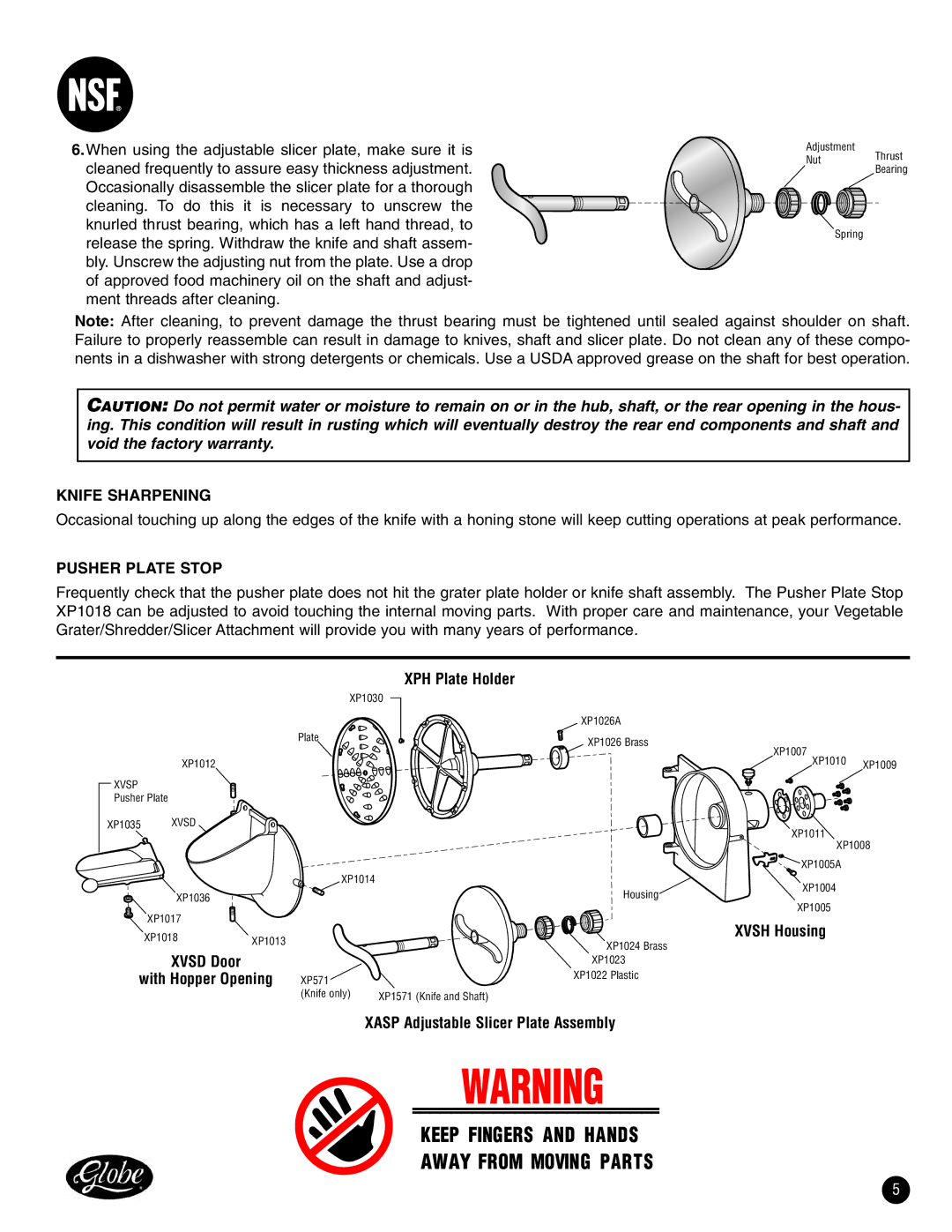 Oster XVGA, XVSA manual Knife Sharpening, Pusher Plate Stop 