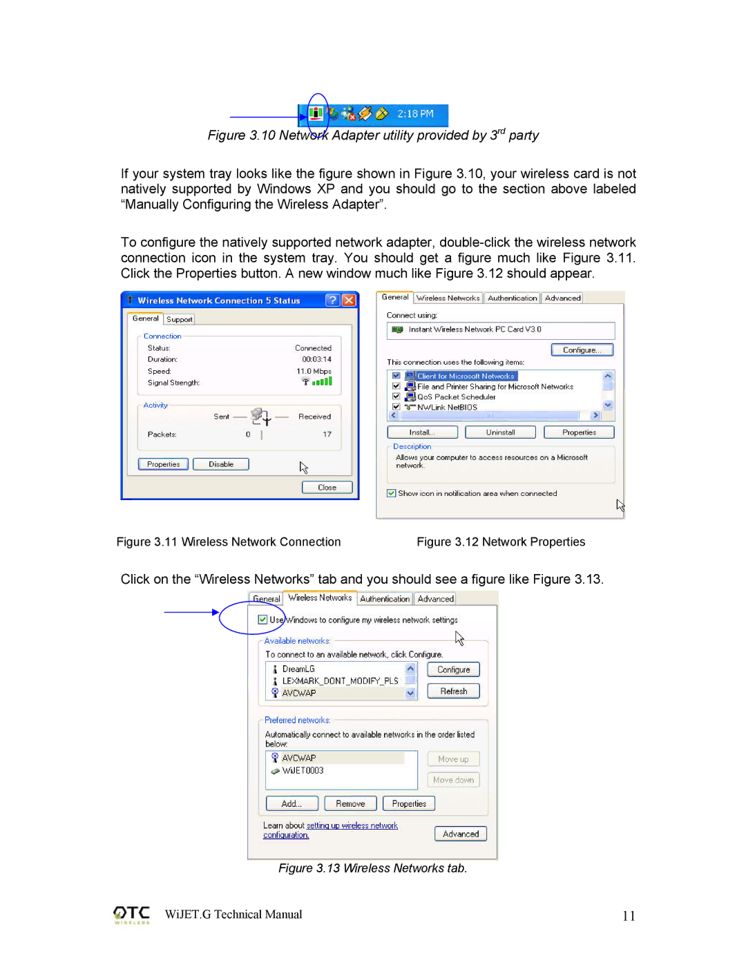 OTC Wireless 802.11G technical manual Network Adapter utility provided by 3rd party 