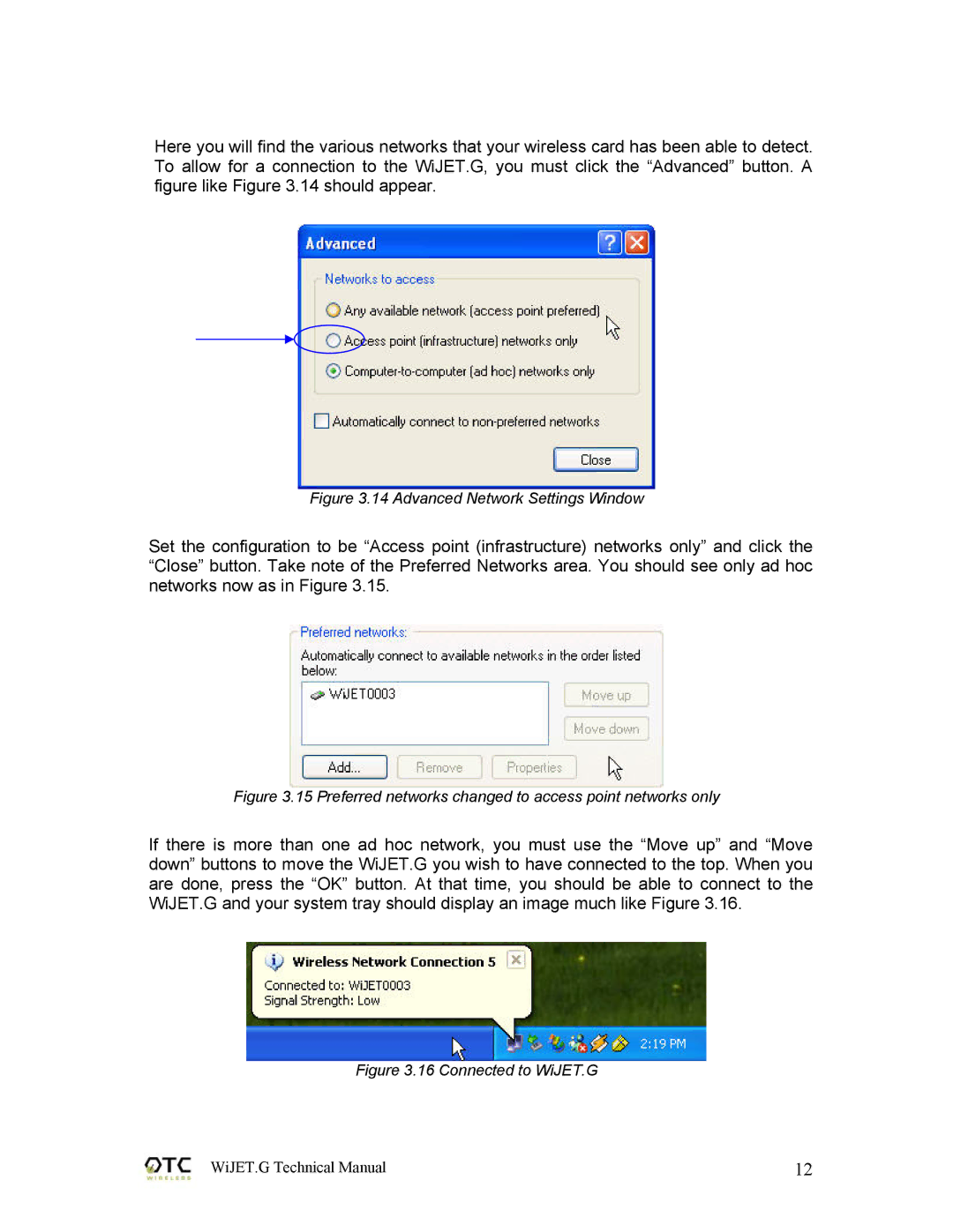 OTC Wireless 802.11G technical manual Advanced Network Settings Window 