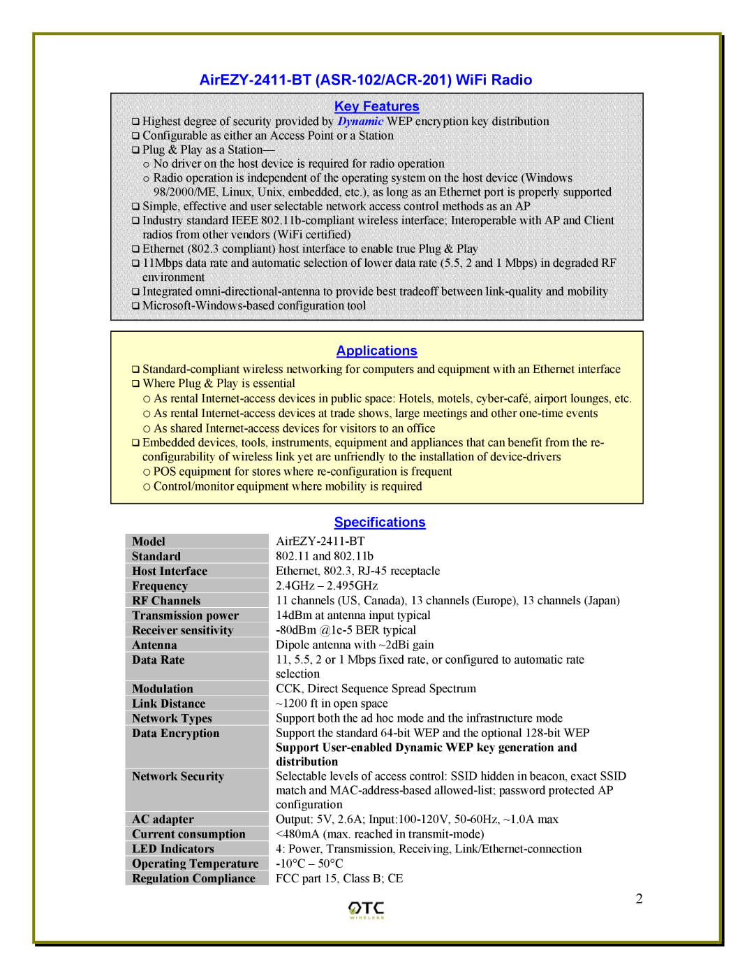 OTC Wireless manual AirEZY-2411-BT ASR-102/ACR-201 WiFi Radio 