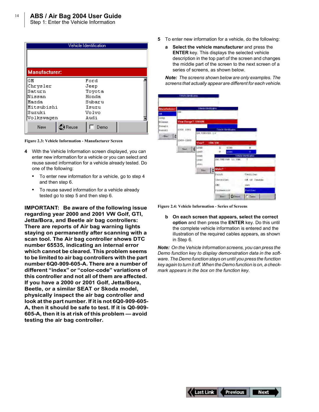 OTC Wireless switch/hub manual Enter the Vehicle Information, Vehicle Information Manufacturer Screen 