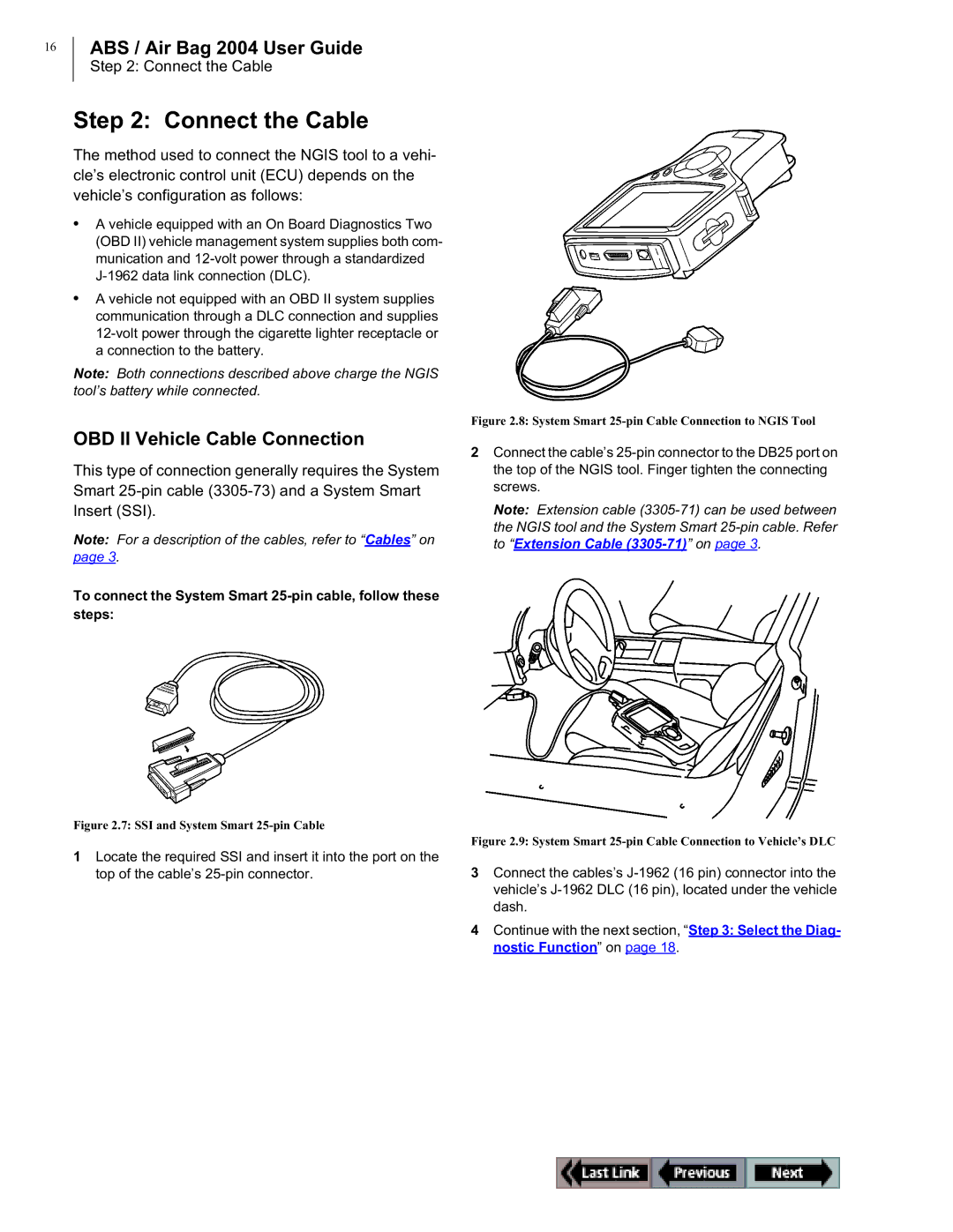 OTC Wireless switch/hub manual Connect the Cable, OBD II Vehicle Cable Connection 