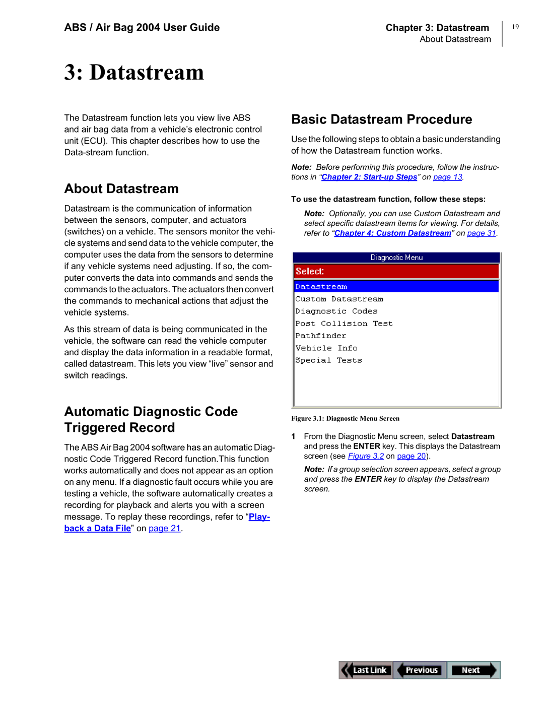 OTC Wireless switch/hub manual About Datastream, Automatic Diagnostic Code Triggered Record, Basic Datastream Procedure 