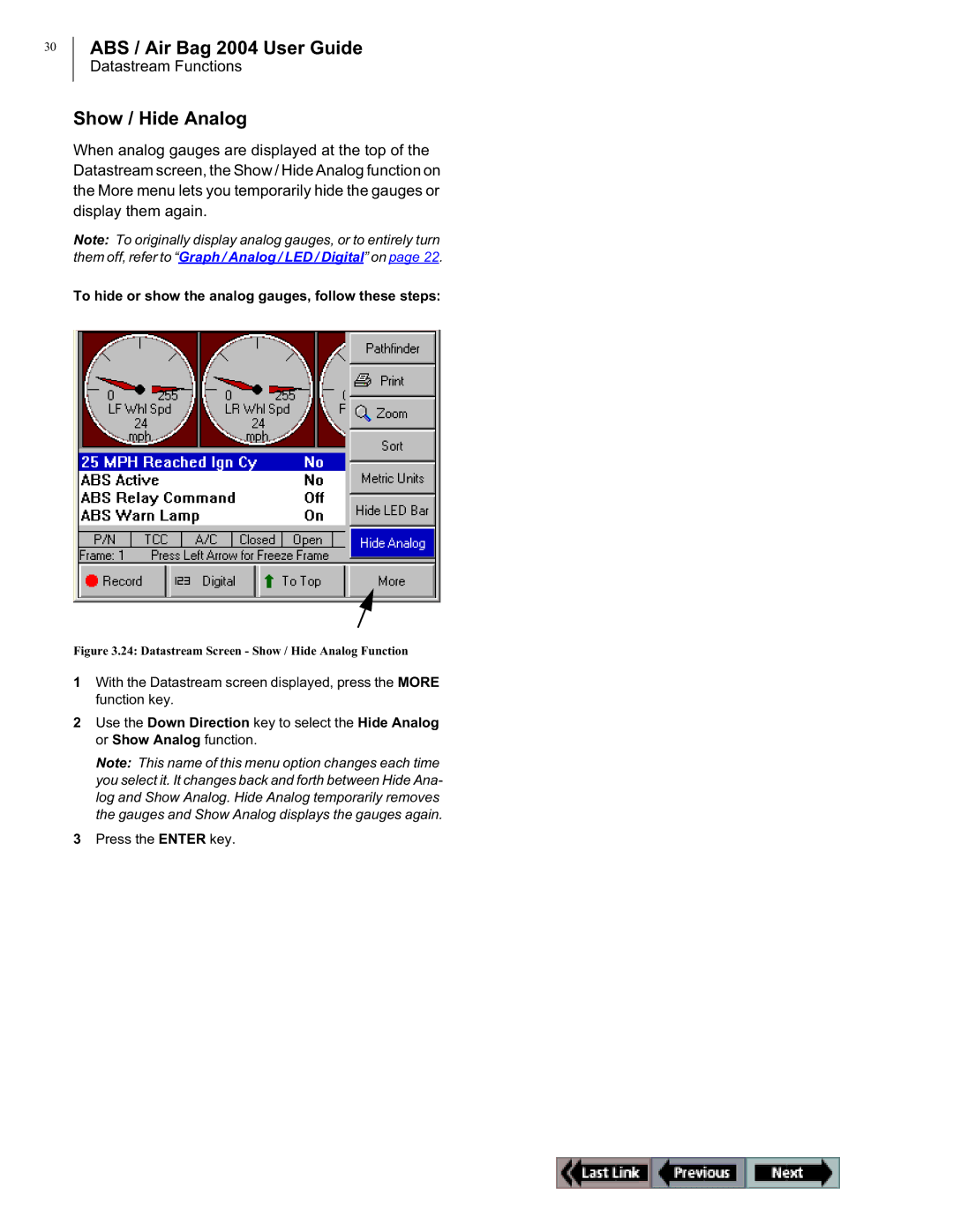 OTC Wireless switch/hub manual Show / Hide Analog, To hide or show the analog gauges, follow these steps 