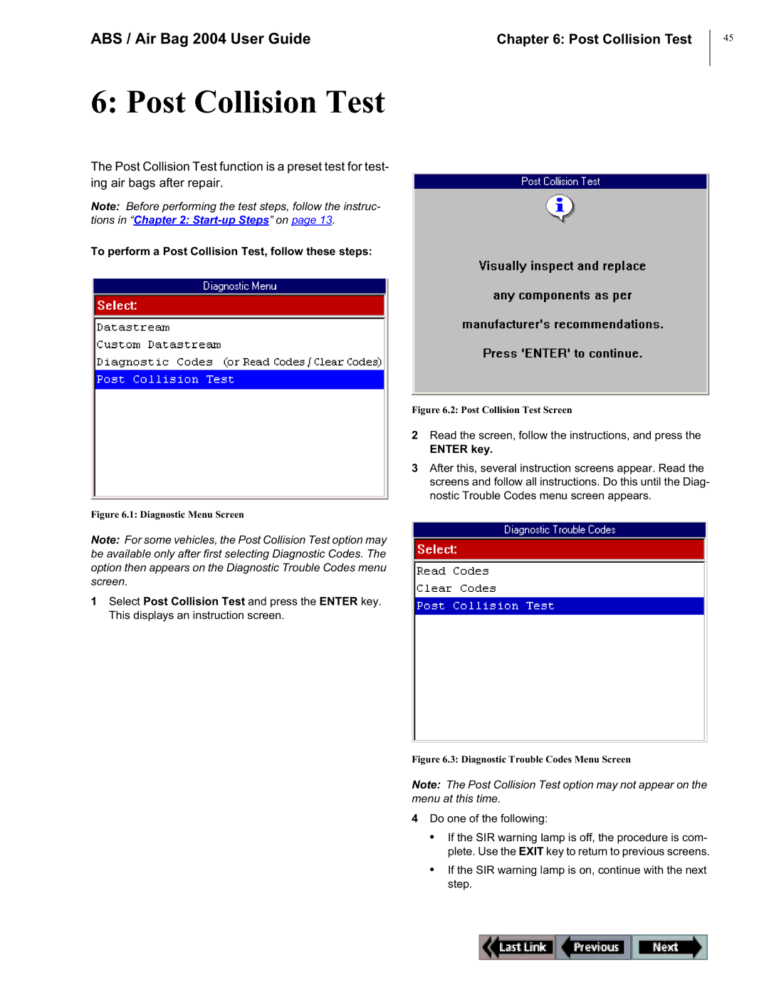 OTC Wireless switch/hub manual To perform a Post Collision Test, follow these steps, Enter key 