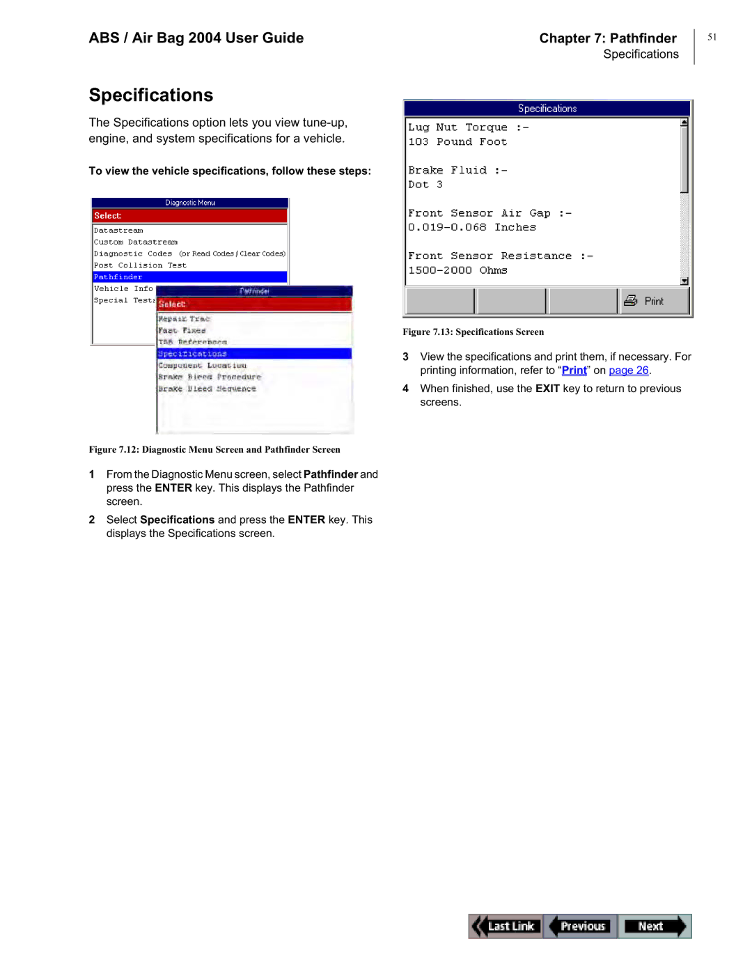 OTC Wireless switch/hub manual Specifications, To view the vehicle specifications, follow these steps 