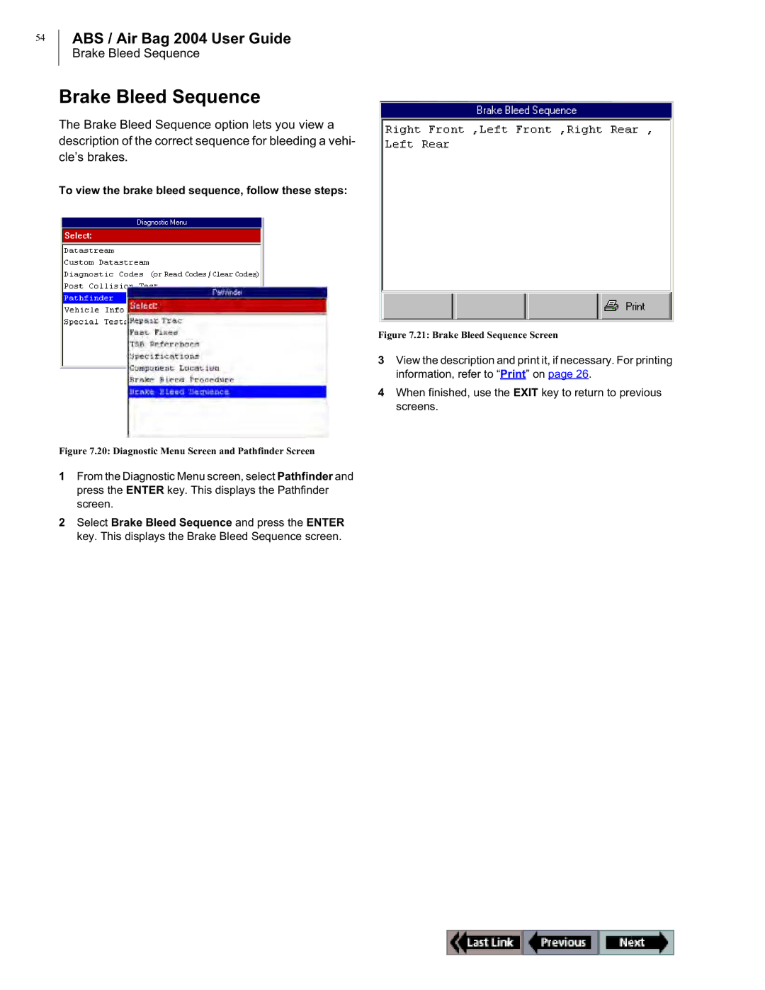 OTC Wireless switch/hub manual Brake Bleed Sequence, To view the brake bleed sequence, follow these steps 