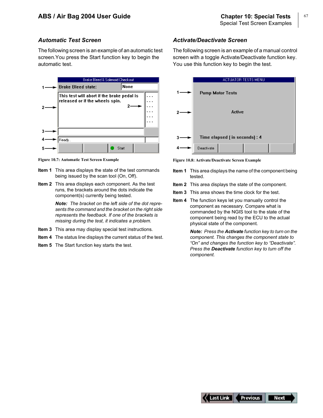 OTC Wireless switch/hub manual Automatic Test Screen, Activate/Deactivate Screen 