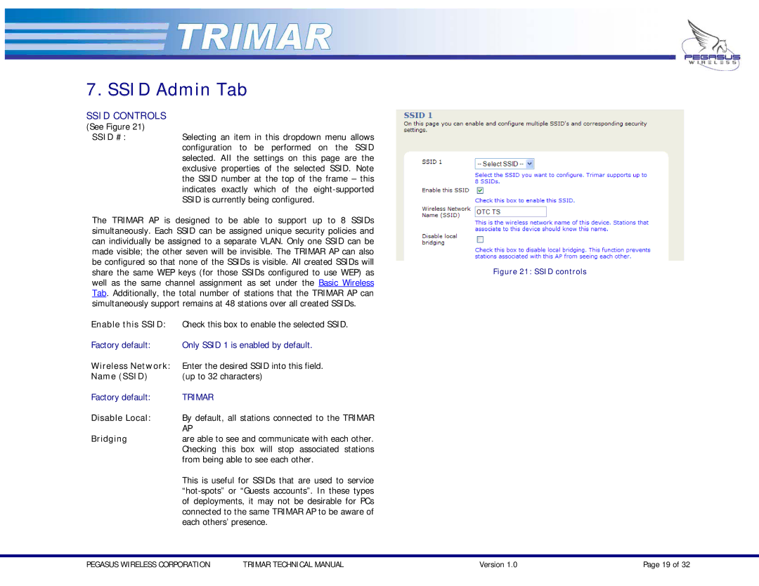 OTC Wireless TRIMAR technical manual Ssid Admin Tab 