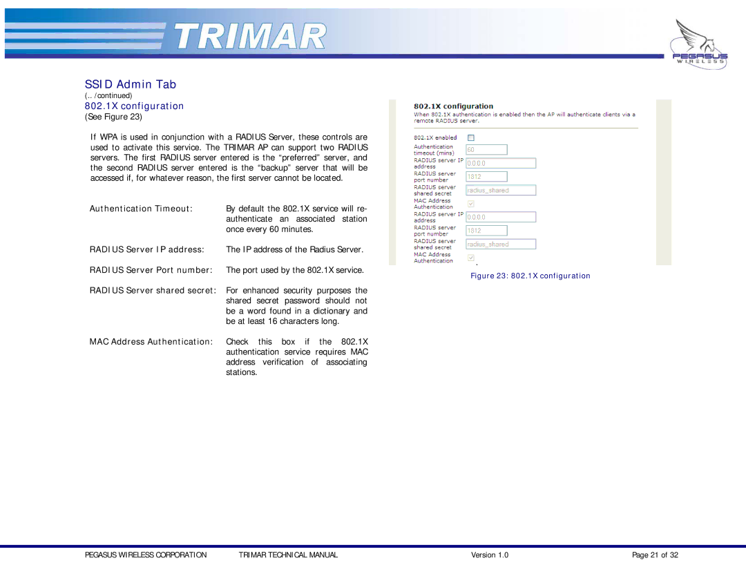 OTC Wireless TRIMAR technical manual 802.1X configuration 