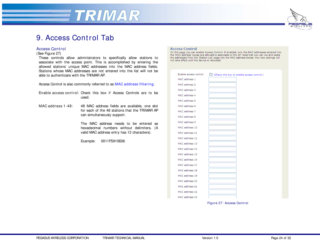 OTC Wireless TRIMAR technical manual Access Control Tab 