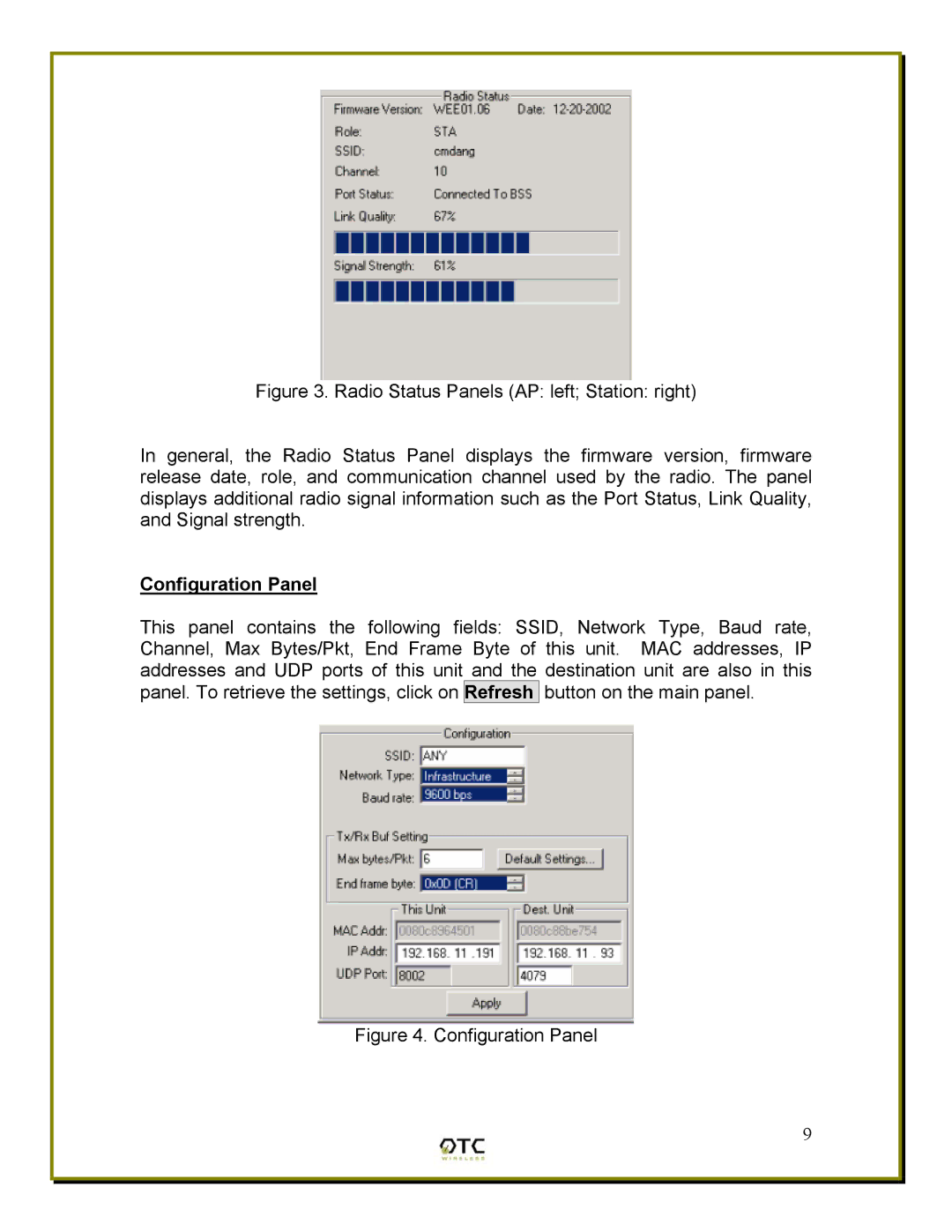 OTC Wireless WiSER2400 manual Configuration Panel 