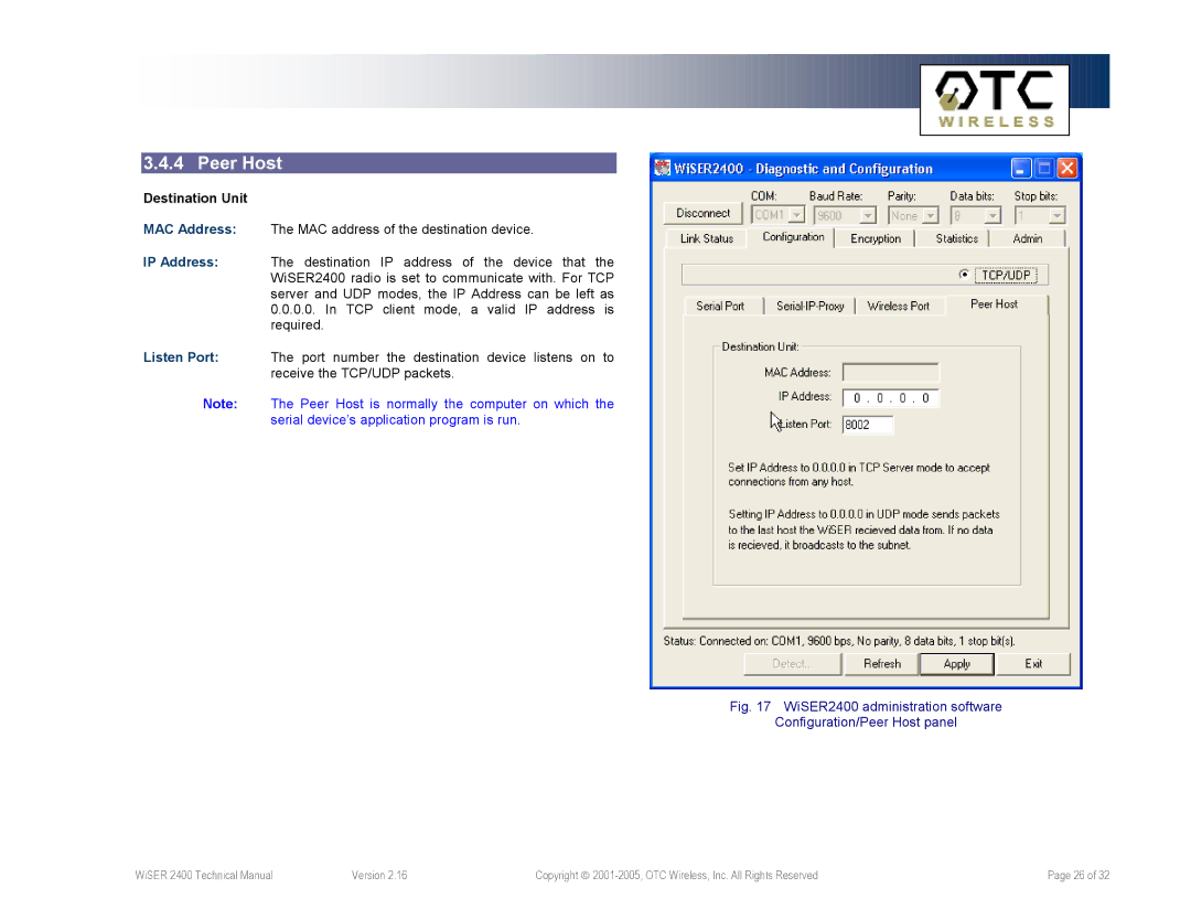 OTC Wireless WiSER2400.IP, WiSER2400.Plus technical manual Peer Host 