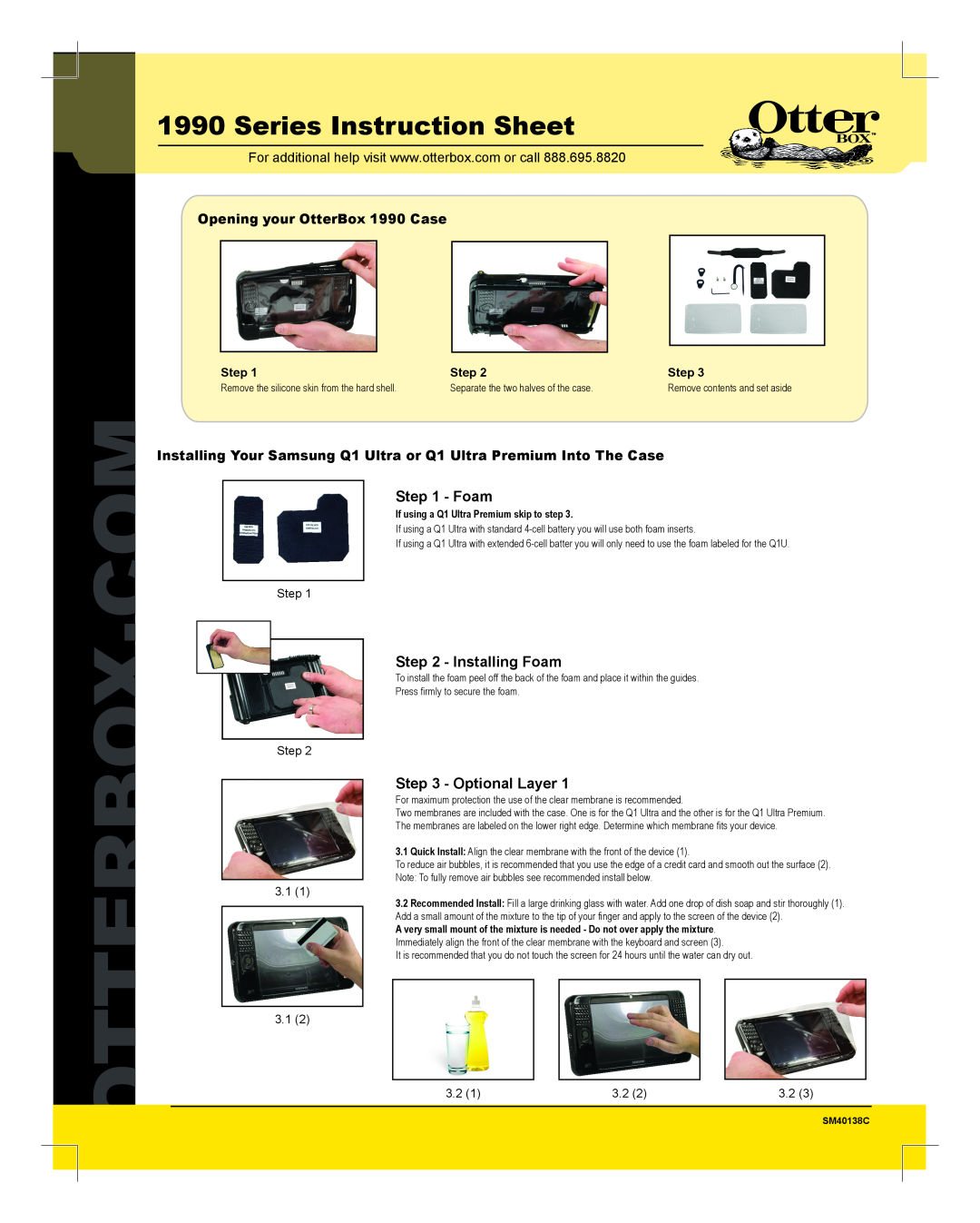 Otter Products q1 manual Series Instruction Sheet, Installing Foam, Optional Layer, Step, 3.1 3.1, Otterbox 