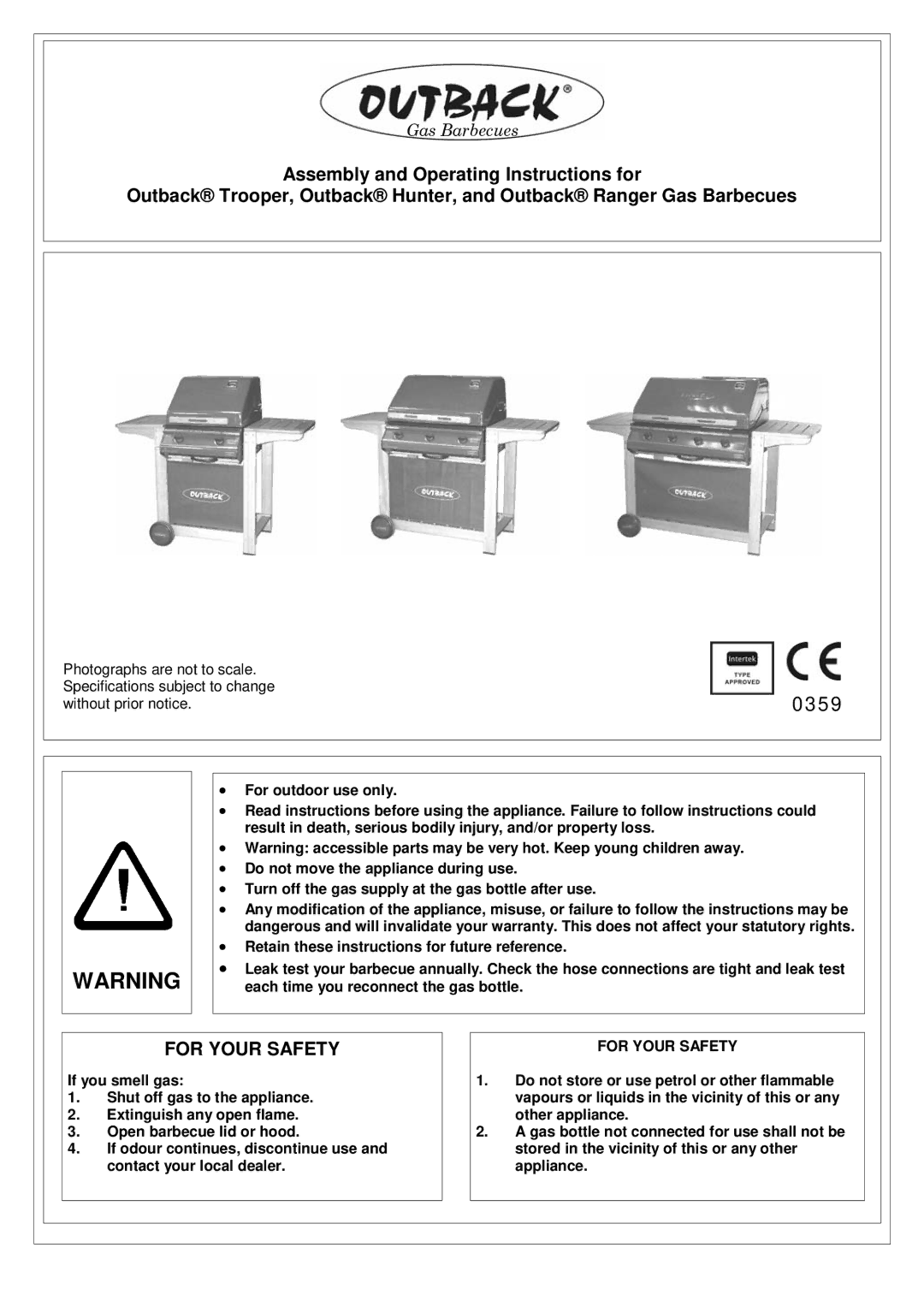 Outback Power Systems 359 specifications For Your Safety 