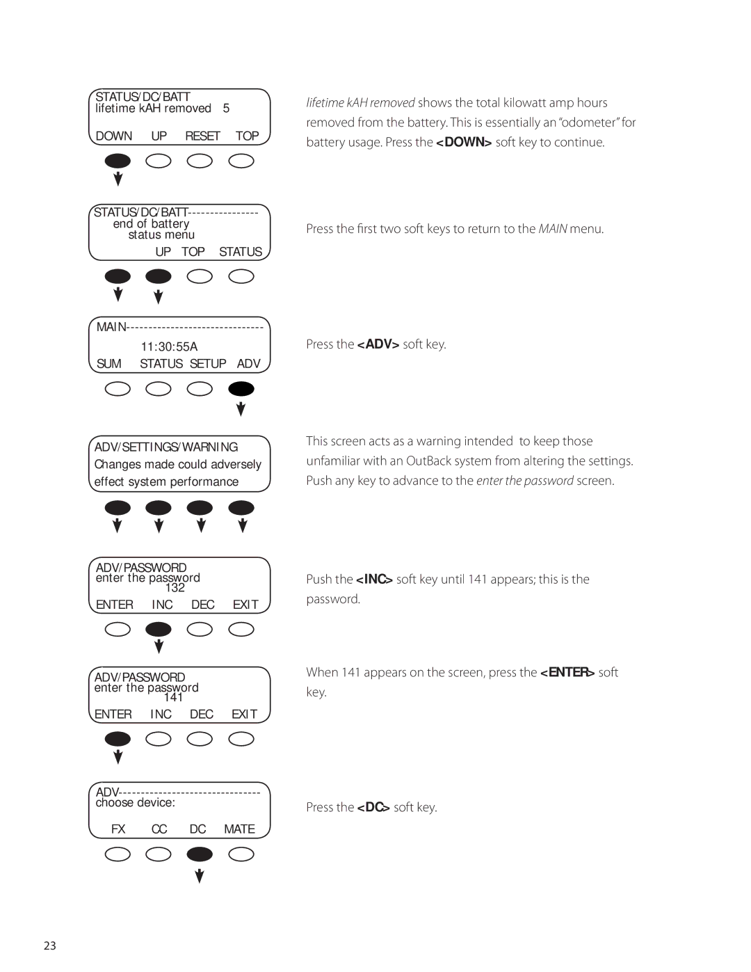 Outback Power Systems DC manual UP TOP Status 