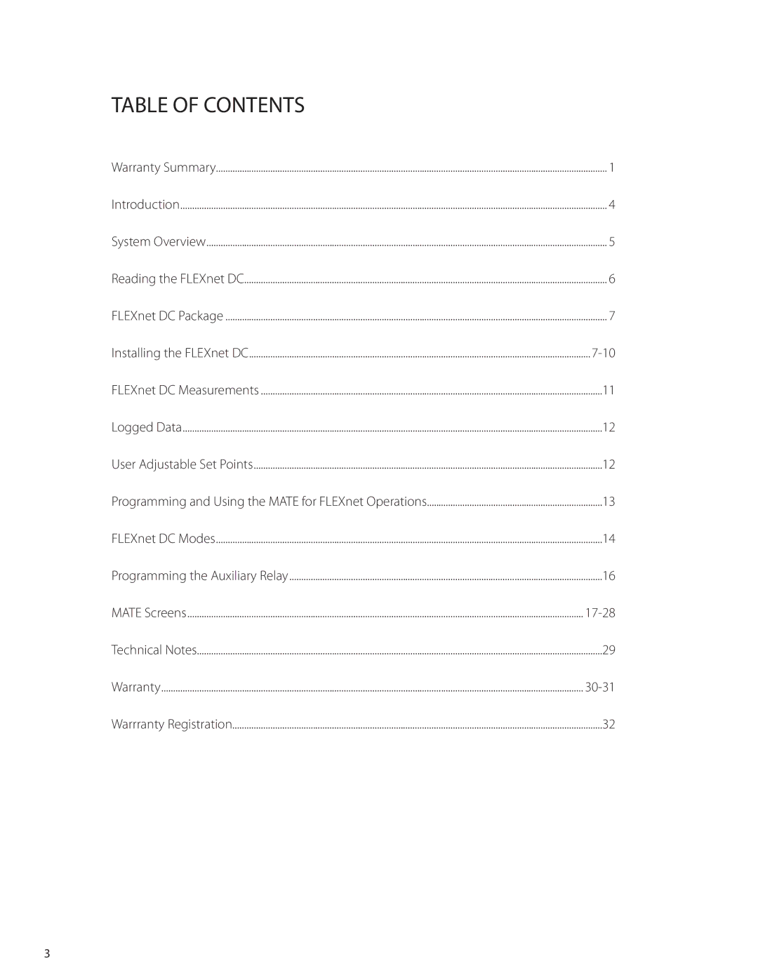 Outback Power Systems DC manual Table of Contents 