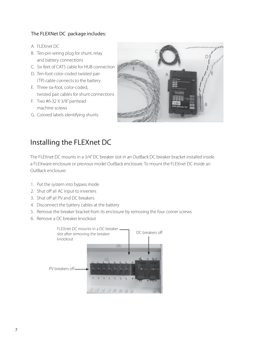 Outback Power Systems manual Installing the FLEXnet DC, FLEXNet DC package includes 