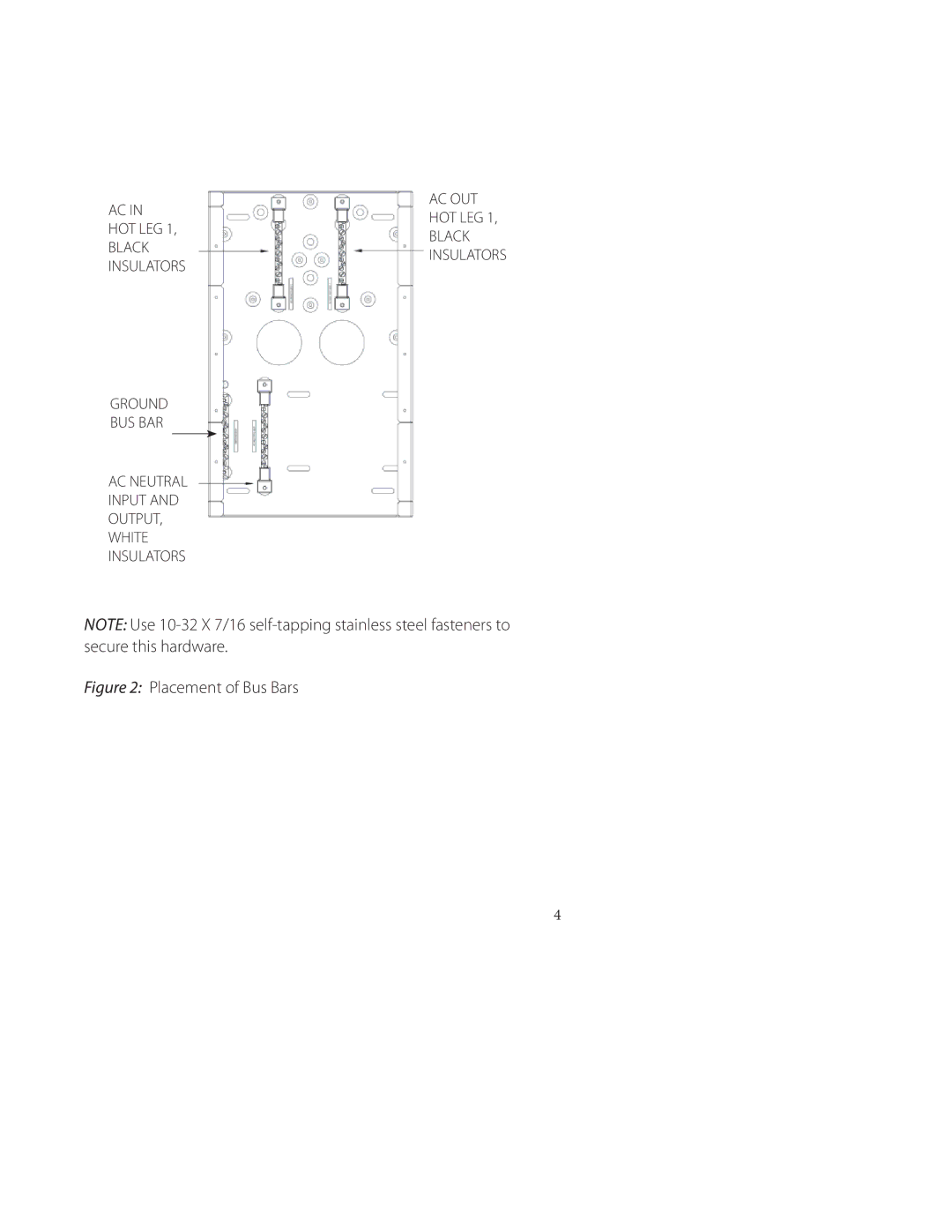 Outback Power Systems FW-IOB-D-120VAC installation instructions Placement of Bus Bars 