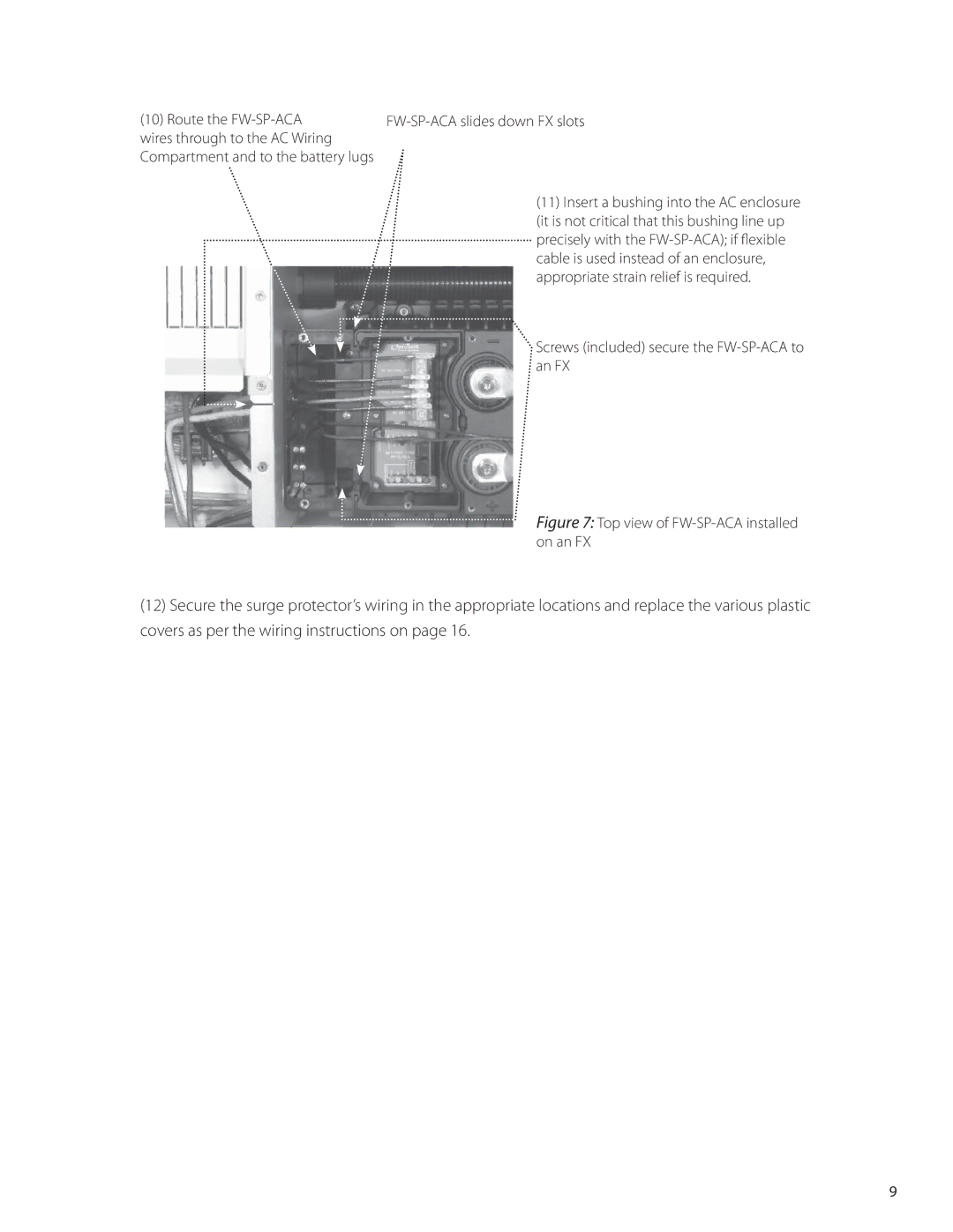 Outback Power Systems FW-SP-250, FW-SP-R FW-SP-ACA slides down FX slots, Screws included secure the FW-SP-ACA to an FX 