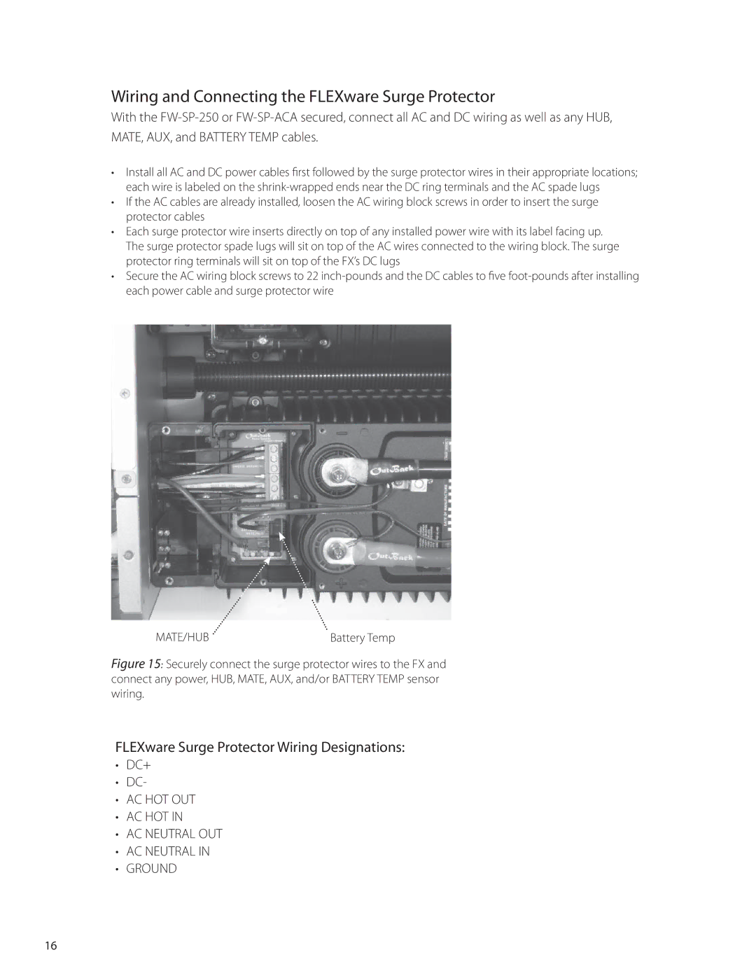 Outback Power Systems FW-SP-R, FW-SP-250, FW-SP-ACA manual Wiring and Connecting the FLEXware Surge Protector 