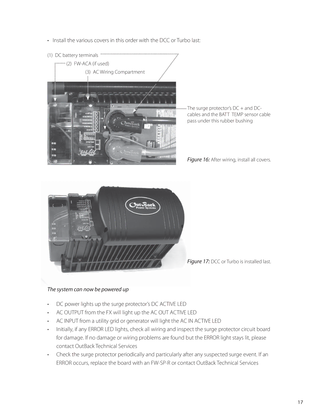 Outback Power Systems FW-SP-250, FW-SP-ACA, FW-SP-R manual System can now be powered up 