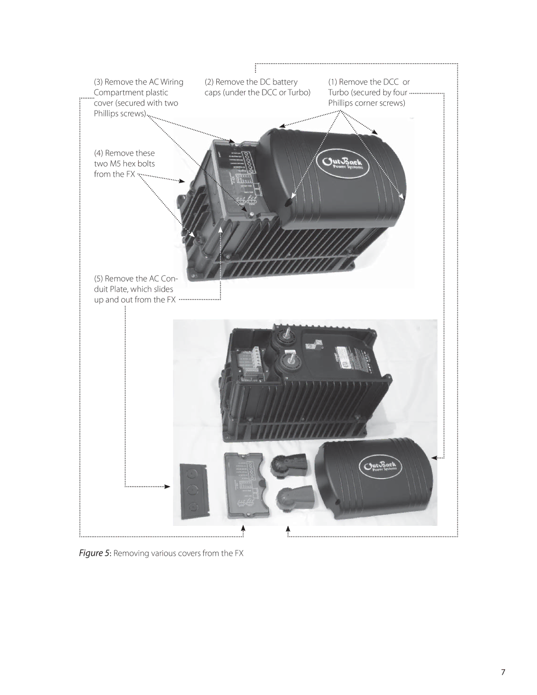 Outback Power Systems FW-SP-R, FW-SP-250 Remove these Two M5 hex bolts from the FX, Removing various covers from the FX 