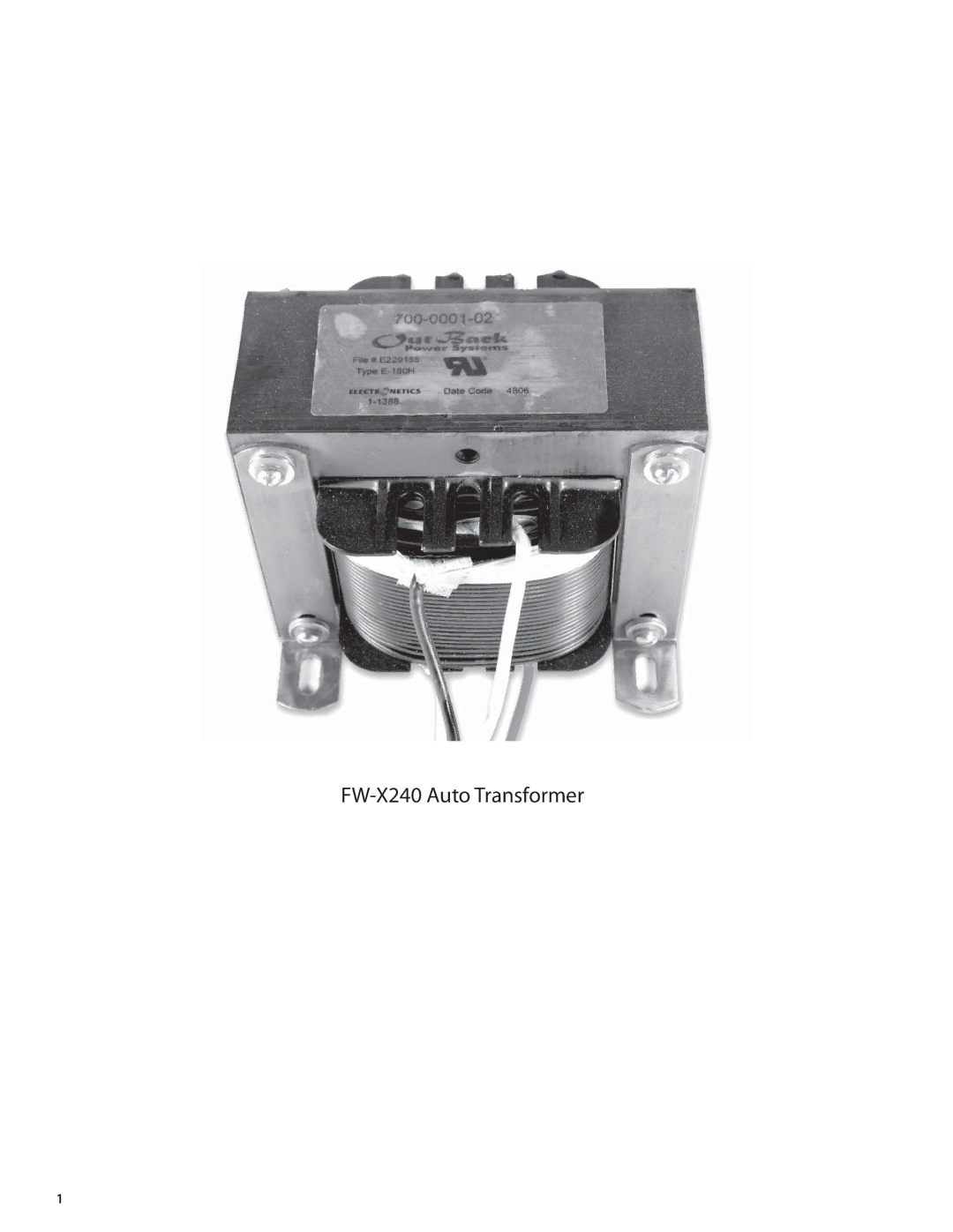 Outback Power Systems installation manual FW-X240 Auto Transformer 