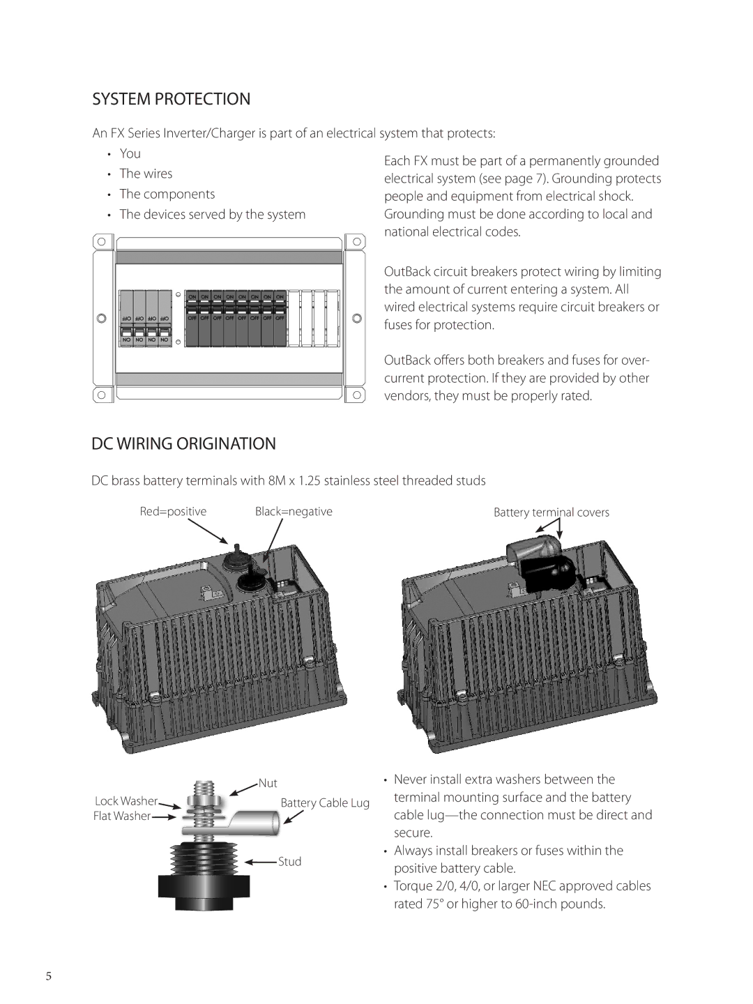 Outback Power Systems FX 2024 T installation manual System Protection, DC Wiring Origination 