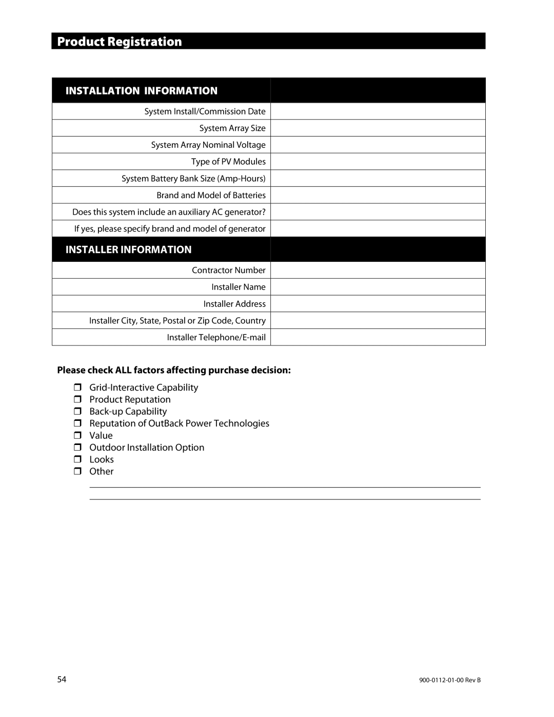 Outback Power Systems GFX1448E, GFX1424E, GFX1312E manual Product Registration 