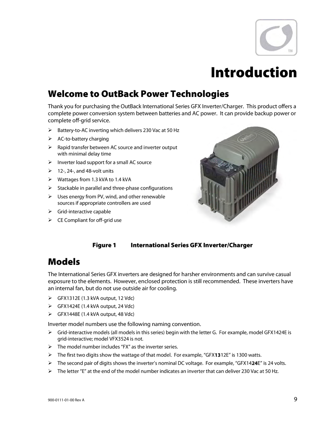 Outback Power Systems GFX1448E, GFX1424E, GFX1312E installation manual Welcome to OutBack Power Technologies, Models 