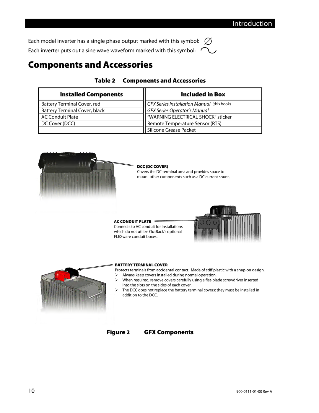 Outback Power Systems GFX1424E, GFX1312E, GFX1448E installation manual Components and Accessories, Introduction 