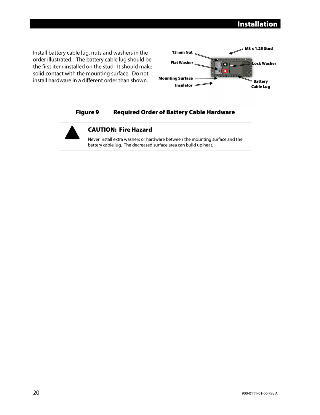 Outback Power Systems GFX1312E, GFX1424E, GFX1448E installation manual Required Order of Battery Cable Hardware 