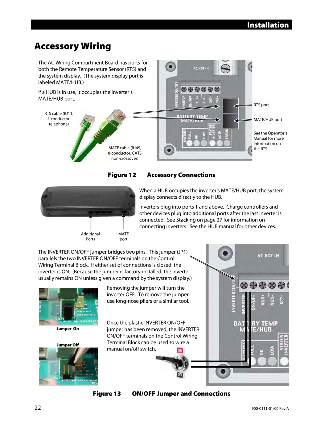 Outback Power Systems GFX1424E, GFX1312E, GFX1448E installation manual Accessory Wiring, Accessory Connections 