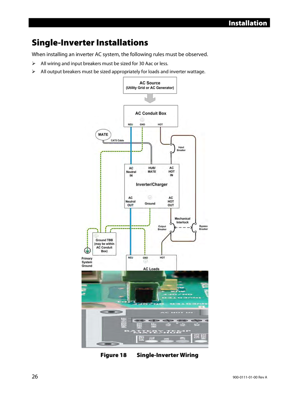 Outback Power Systems GFX1312E, GFX1424E, GFX1448E installation manual Single-Inverter Installations, Single-Inverter Wiring 