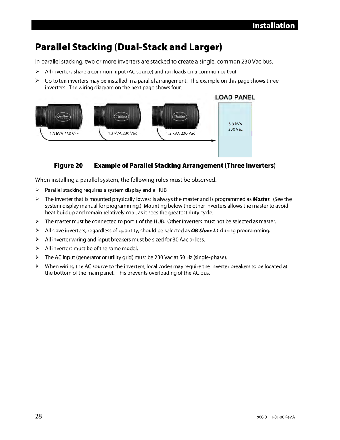 Outback Power Systems GFX1424E, GFX1312E, GFX1448E installation manual Parallel Stacking Dual-Stack and Larger 