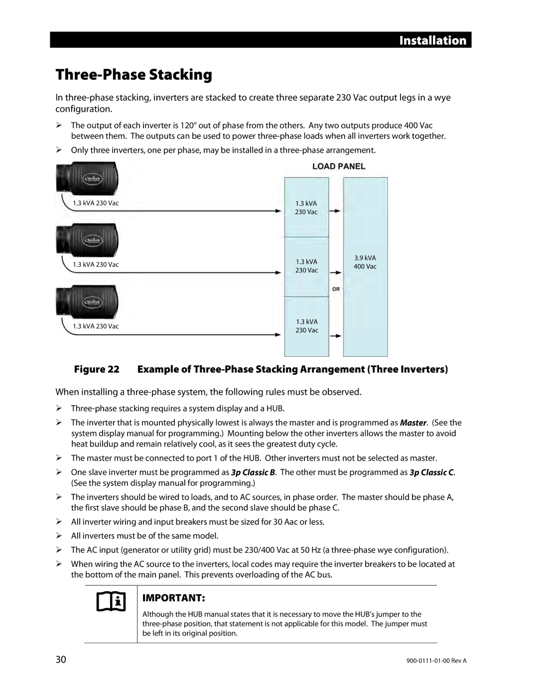 Outback Power Systems GFX1448E, GFX1424E, GFX1312E Example of Three-Phase Stacking Arrangement Three Inverters 