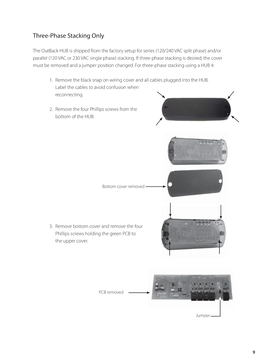 Outback Power Systems HUB4, MATE_B, HUB10, MATE2 user manual Three-Phase Stacking Only 